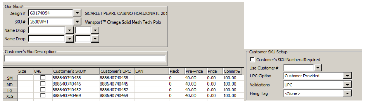 Customer SKU Setup